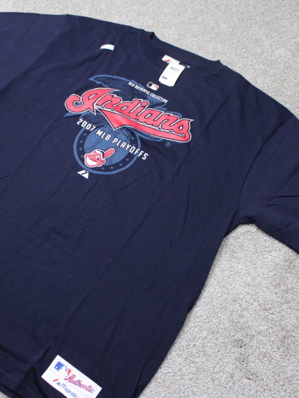 Cleveland Indians Shirt NWT Mens XL Blue Majestic 2007 MLB Playoffs Short Sleeve - Picture 2 of 12